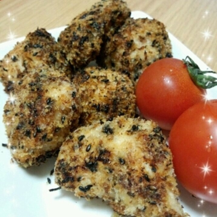 ヘルシー♡鶏むね肉の黒ゴマパン粉焼き♡